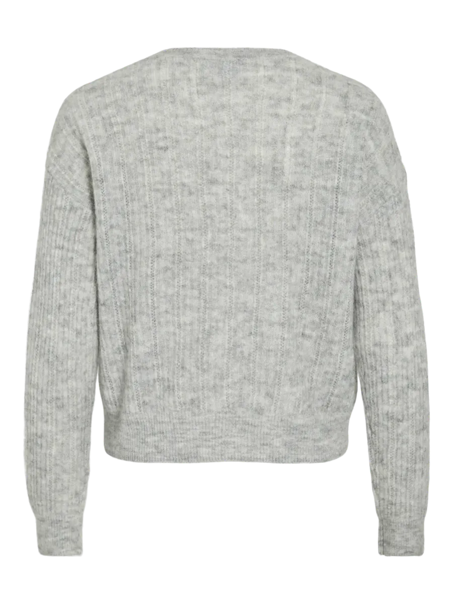 VIPRETTY O-NECK POINTELLE CARDIGAN LIGHT GREY MELANGE