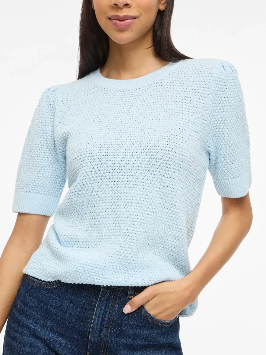 VIDALO O-NECK S/S KNIT TOP NANTUCKET BREEZE