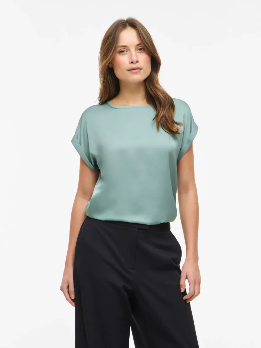 VIELLETTE S/S SATIN TOP BLUE SURF