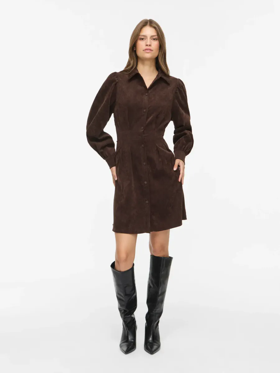  VICORDU L/S SHIRT DRESS COFFE BEAN