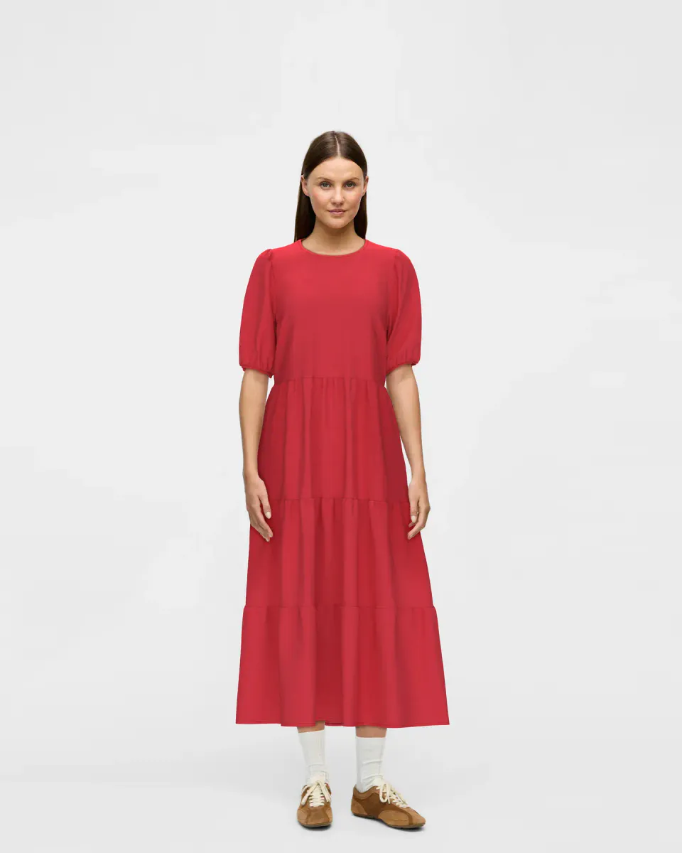 VIPRISILLA 2/4 O-NECK MIDI DRESS/VOL/R HIBISCUS