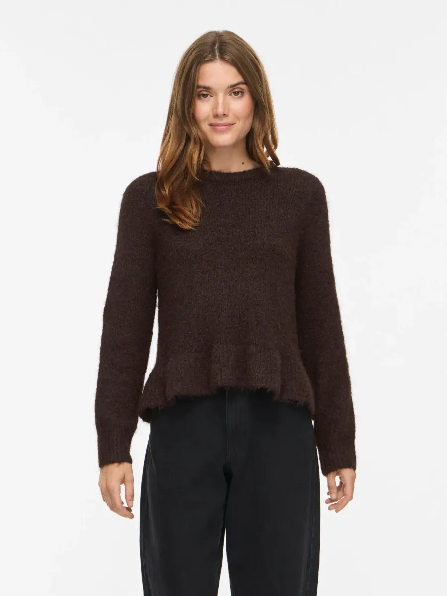VIBOWS L/S FLOUNCE KNIT PULLOVER COFFE BEAN MELANGE