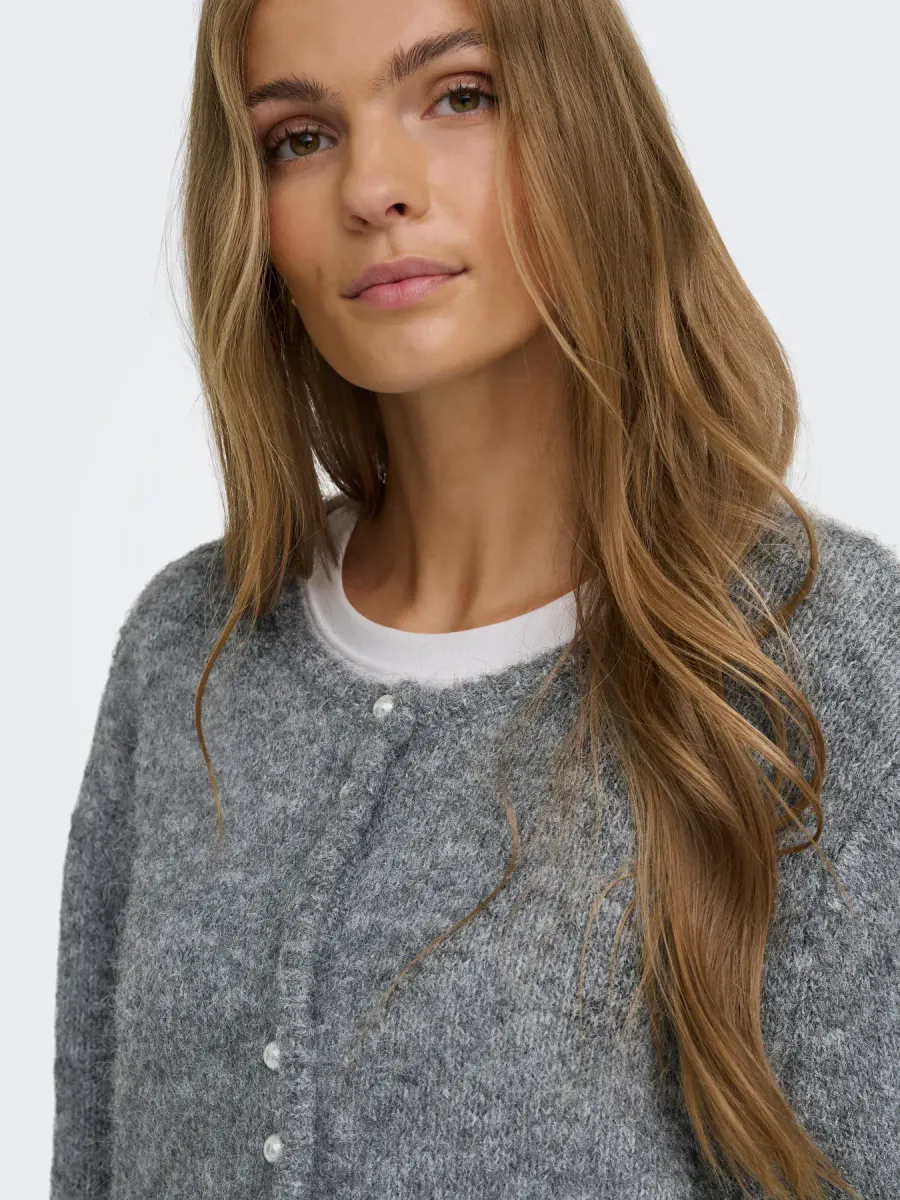 CARZAGGIE BUTTON ONECK CARDIGAN KNT DARK GREY PEARL BUTTON