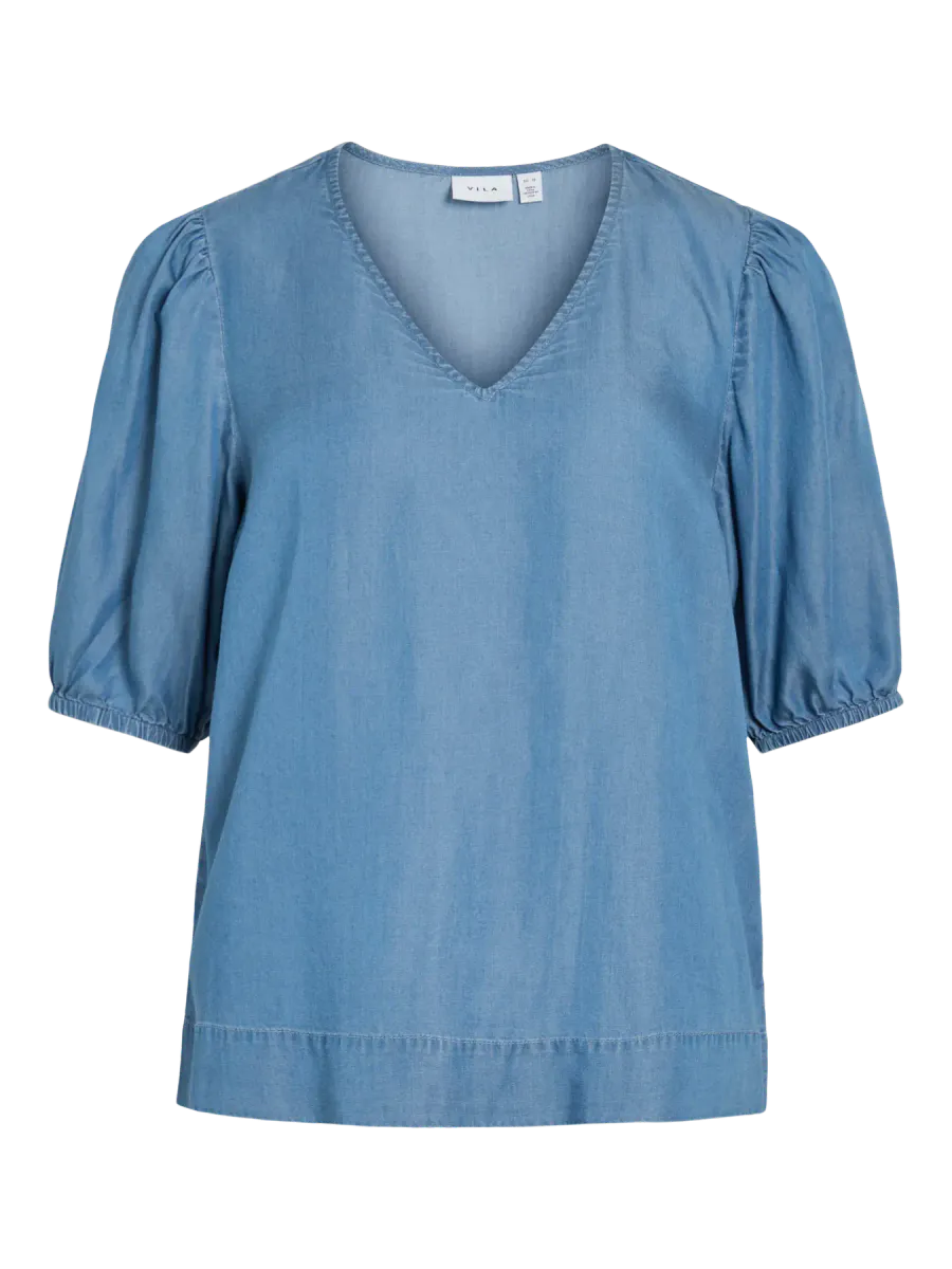 VITEA V-NECK 2/4 DENIM TOP