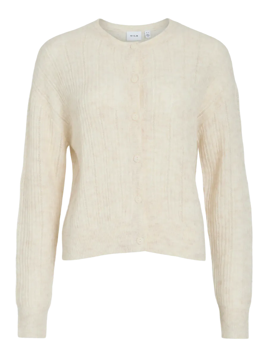 VIPRETTY O-NECK POINTELLE CARDIGAN SUPER LIGHT NATURAL MELANGE