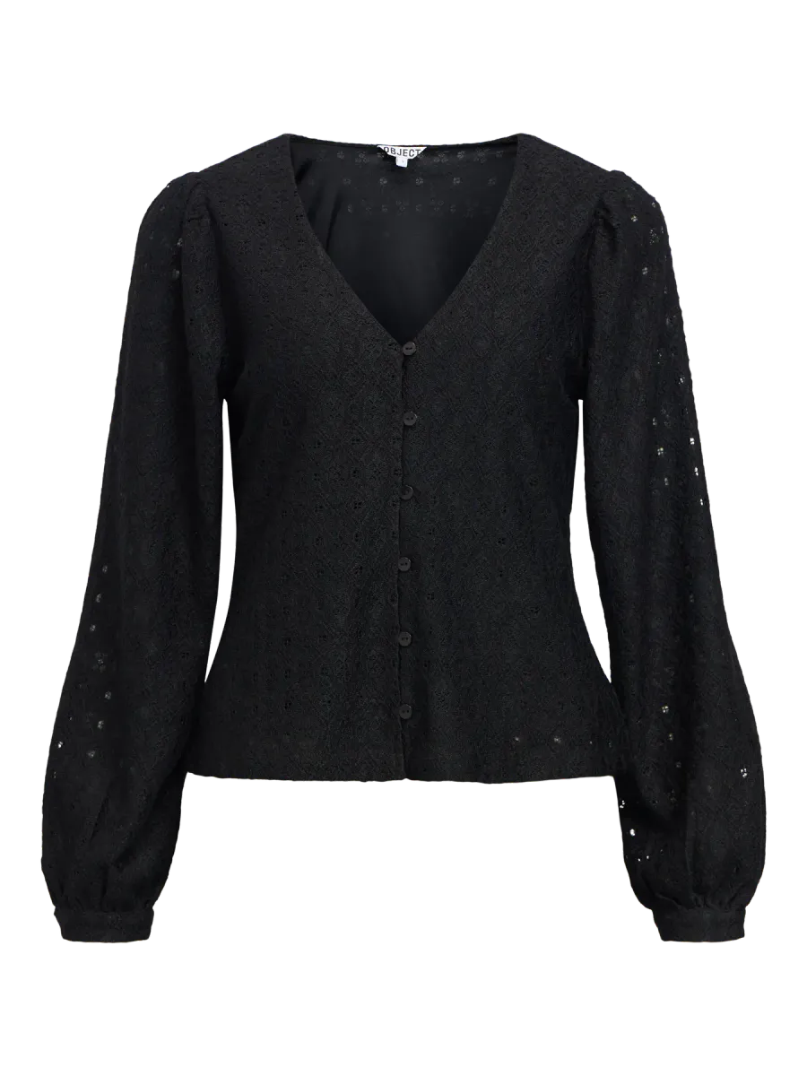 OBJLAILA L/S V-NECK TOP BLACK