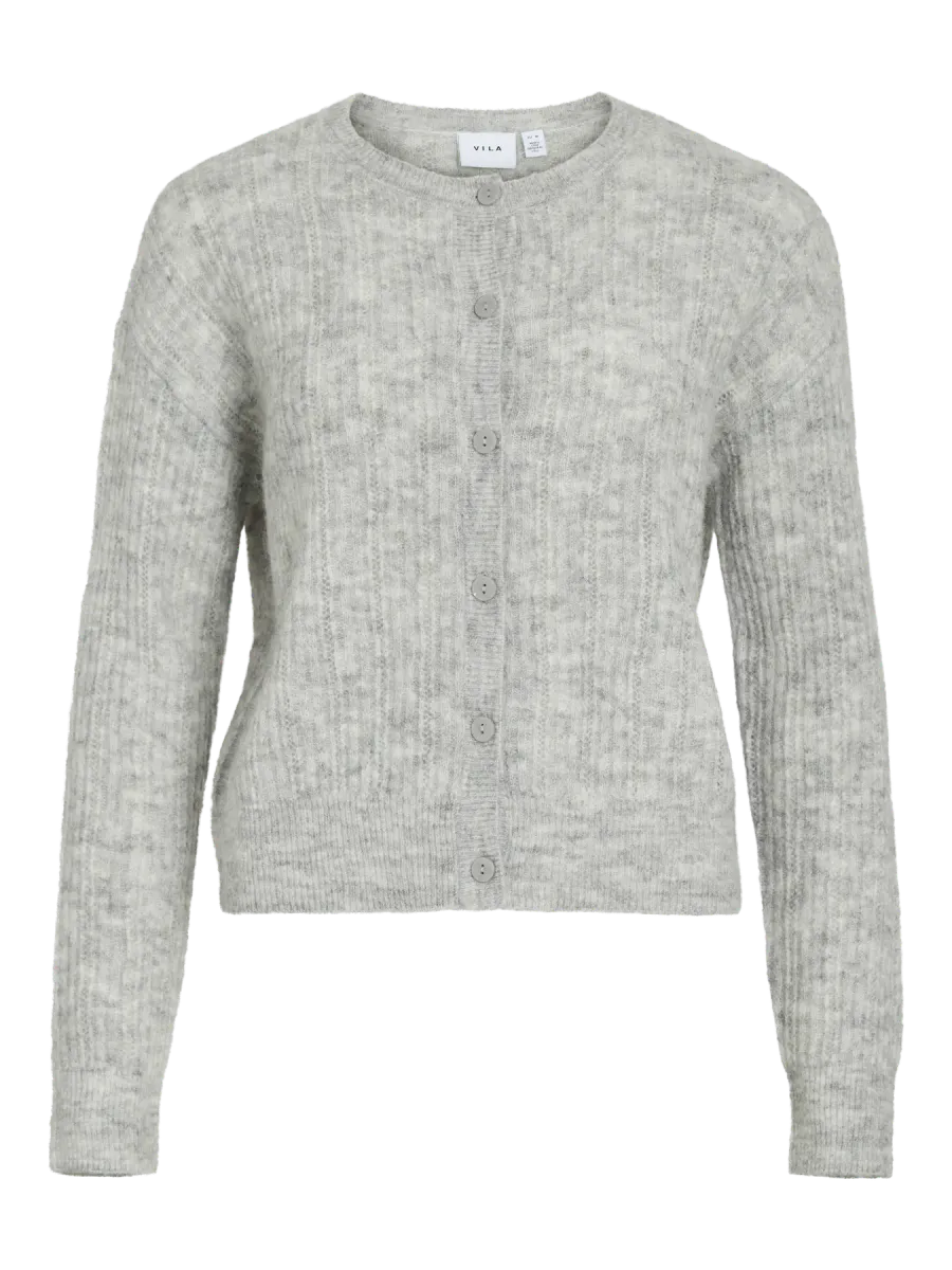VIPRETTY O-NECK POINTELLE CARDIGAN LIGHT GREY MELANGE