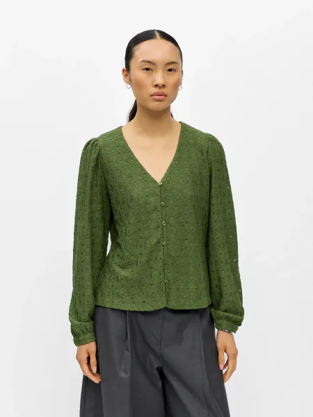 Hovedbilde OBJLAILA L/S V-NECK TOP BRONZE GREEN