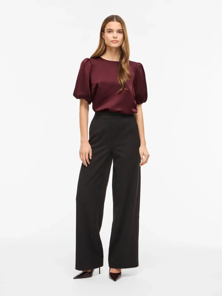 VIELLETTE 2/4 SATIN PUFF TOP  PORT ROYAL