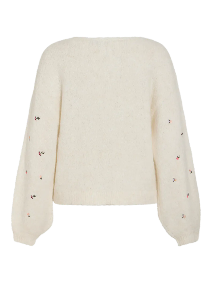 VIMARLEY L/S EMB KNIT PULLOVER EGRET FLOWER