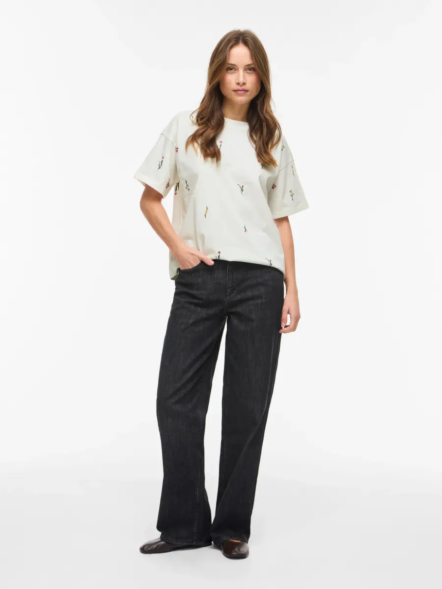 VIMONIE FLORAL EMB S/S O-NECK/R