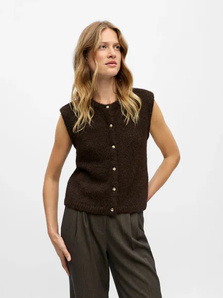 Hovedbilde OBJSAGGIA RE KNIT VEST CARDIGAN SEAL BROWN ...