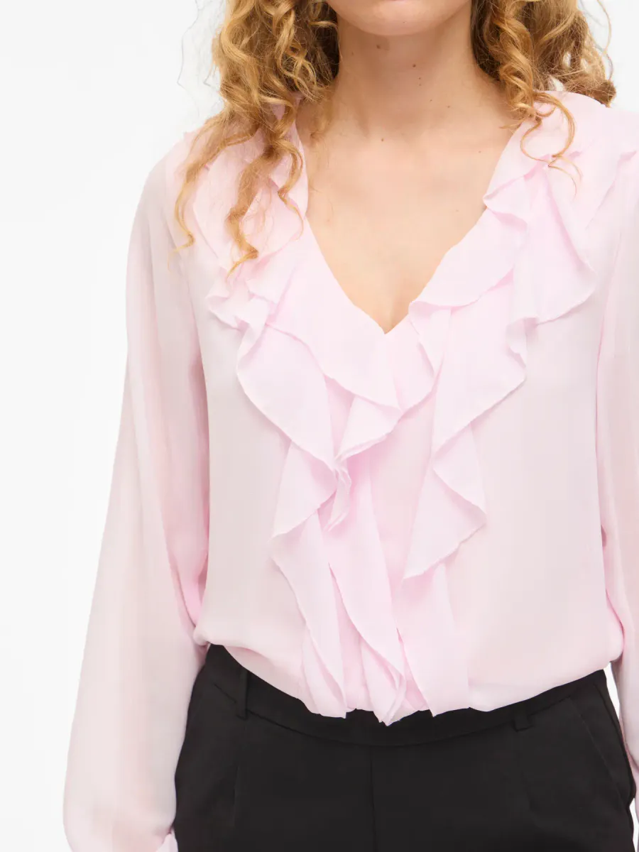 VIANE L/S V-NECK FRILL CHERRY BLOSSOM